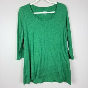 Chico's Green Top Women Medium Asymmetric Hem Scoop Neck 3/4 Sleeve Cotton Modal